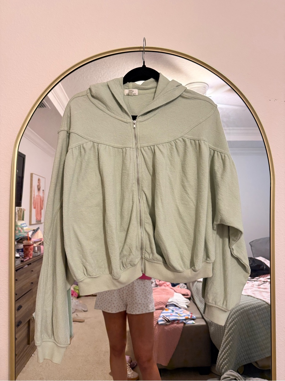 Aerie Light Sage Hooded Zip-Up Sweatshirt
